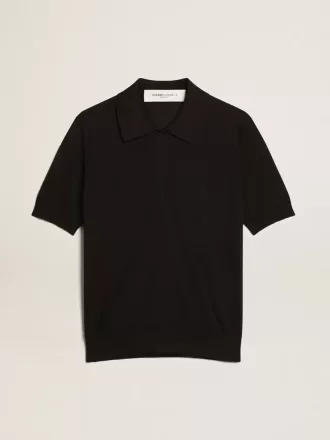 Damespoloshirt van zwarte merinowol