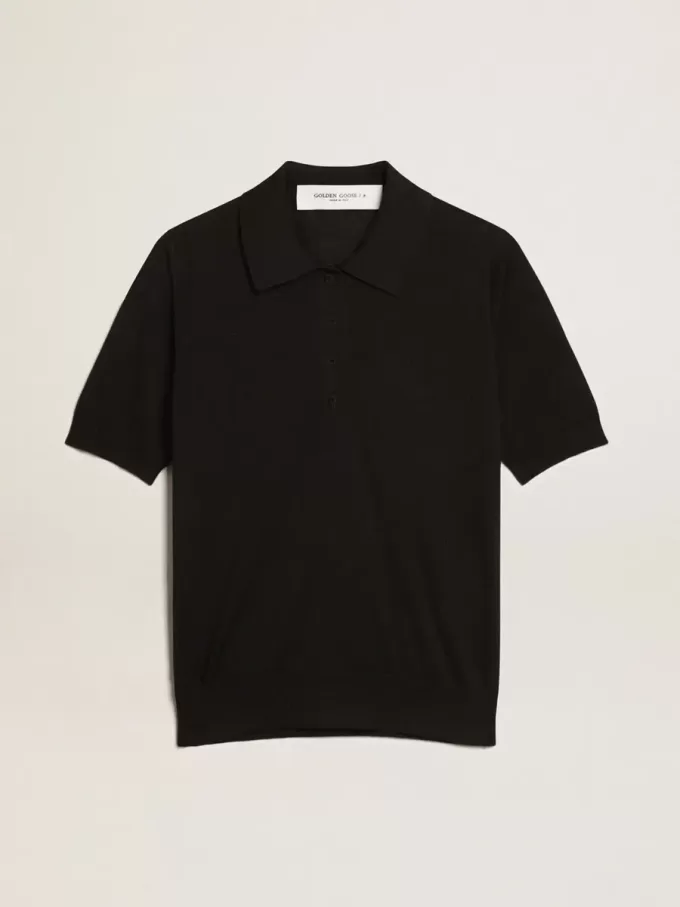 Damespoloshirt van zwarte merinowol