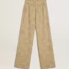Damespyjamabroek in beige jacquard met bloemenpatroon