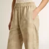 Damespyjamabroek in beige jacquard met bloemenpatroon