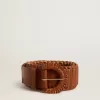 Damesriem van geweven bruin leer