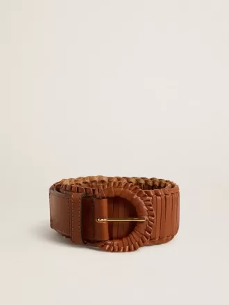 Damesriem van geweven bruin leer