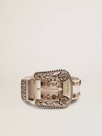 Damesriem van wit leer met gekleurde studs