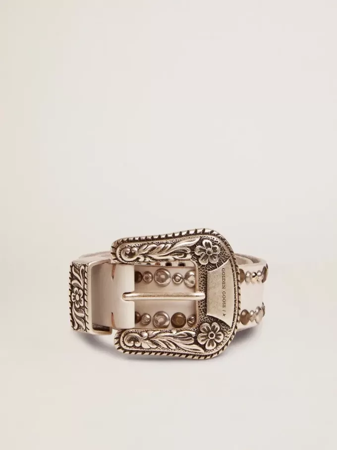 Damesriem van wit leer met gekleurde studs