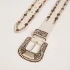 Damesriem van wit leer met gekleurde studs