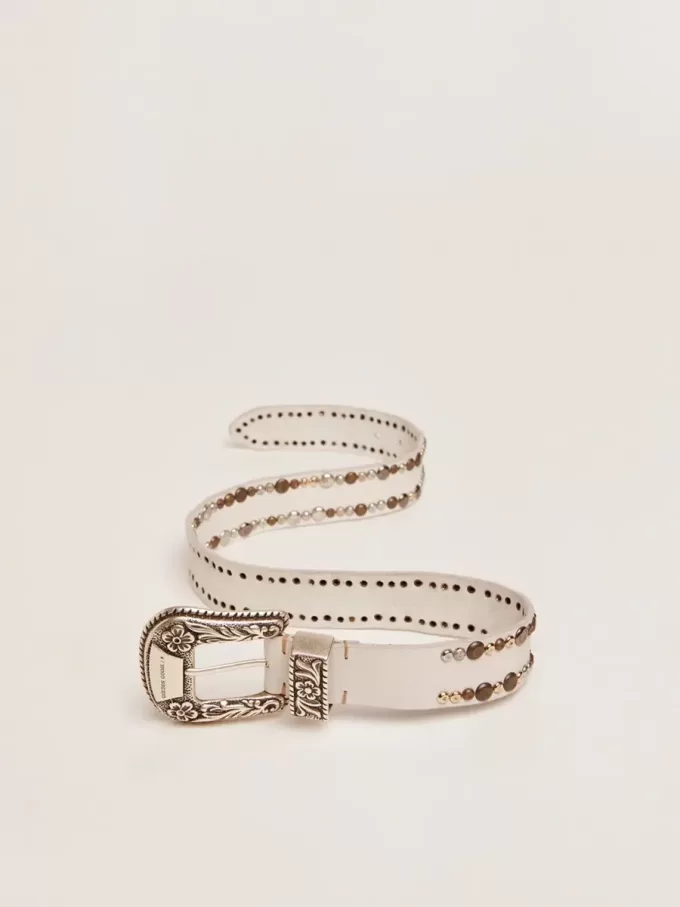 Damesriem van wit leer met gekleurde studs