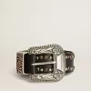 Damesriem van zwart leer met studs