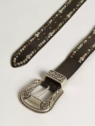 Damesriem van zwart leer met studs