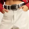 Damesriem van zwart leer met studs