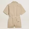 Damesromper in beige denim met riem en gerafelde zoom