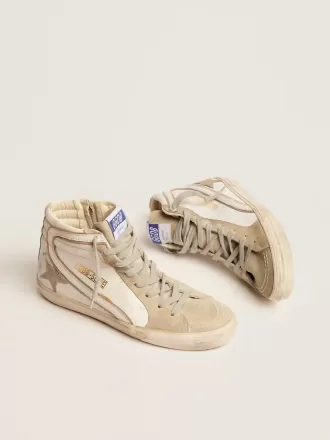Damesslipper met ijsgrijze suède ster en witte flash