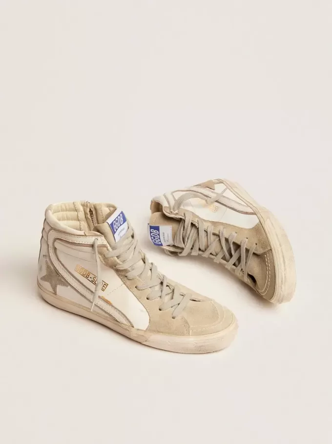 Damesslipper met ijsgrijze suède ster en witte flash