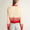 Damesvest in crème met rode strepen