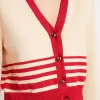 Damesvest in crème met rode strepen