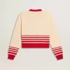 Damesvest in crème met rode strepen