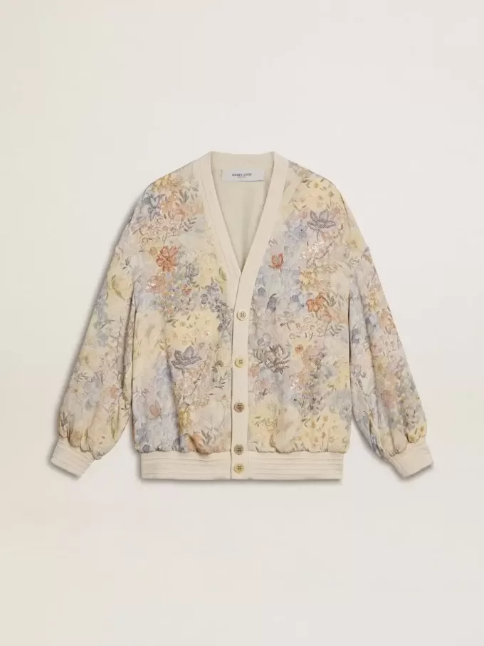 Damesvest met bloemenprint en borduursels