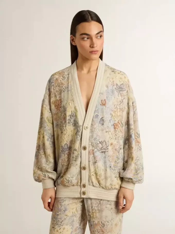Damesvest met bloemenprint en borduursels