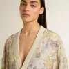 Damesvest met bloemenprint en borduursels