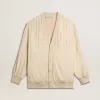 Damesvest van zijde en viscose met krijtstreepmotief