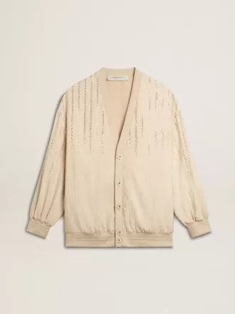 Damesvest van zijde en viscose met krijtstreepmotief