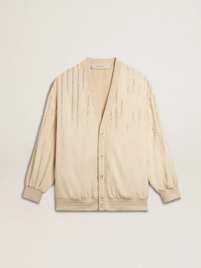 Damesvest van zijde en viscose met krijtstreepmotief