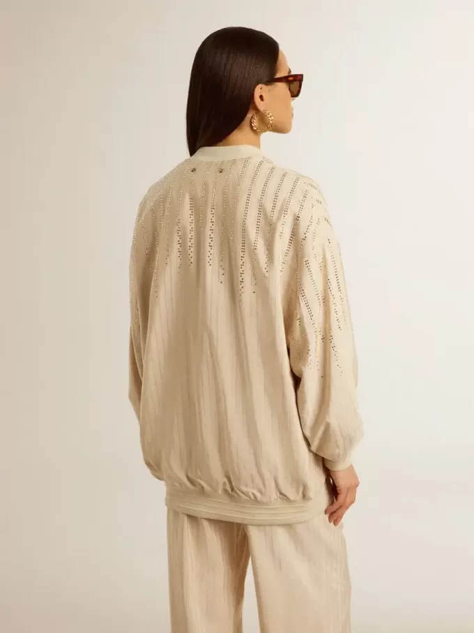 Damesvest van zijde en viscose met krijtstreepmotief