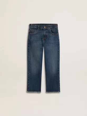 Denim jeans voor jongens met onafgewerkte randen en borduursels