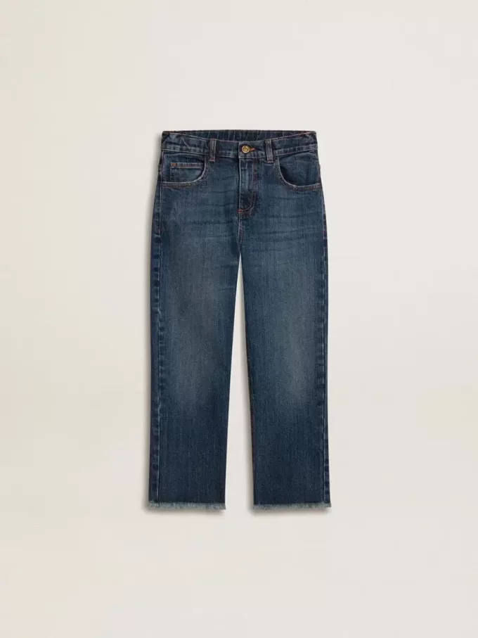 Denim jeans voor jongens met onafgewerkte randen en borduursels