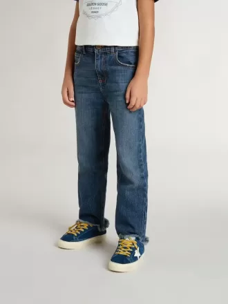 Denim jeans voor jongens met onafgewerkte randen en borduursels