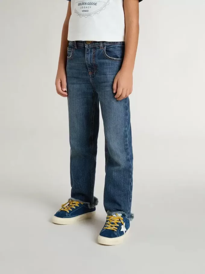 Denim jeans voor jongens met onafgewerkte randen en borduursels