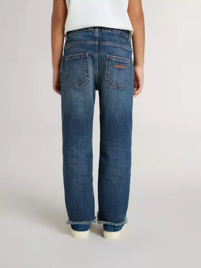 Denim jeans voor jongens met onafgewerkte randen en borduursels