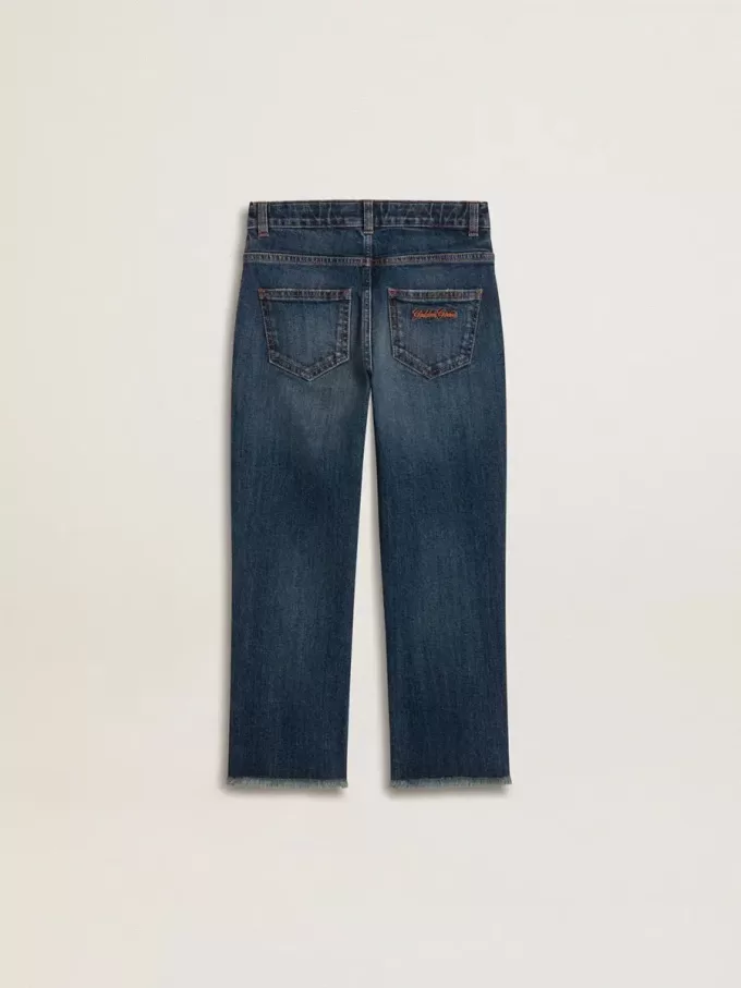 Denim jeans voor jongens met onafgewerkte randen en borduursels