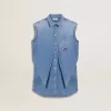 Denim jurkje voor meisjes met knoop aan de voorkant en borduursels