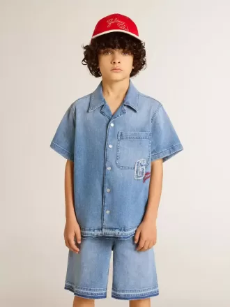 Denim korte broek voor kinderen met borduursel op de achterkant