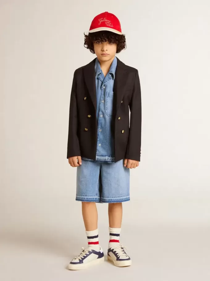 Denim korte broek voor kinderen met borduursel op de achterkant