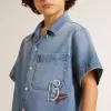 Denim korte broek voor kinderen met borduursel op de achterkant