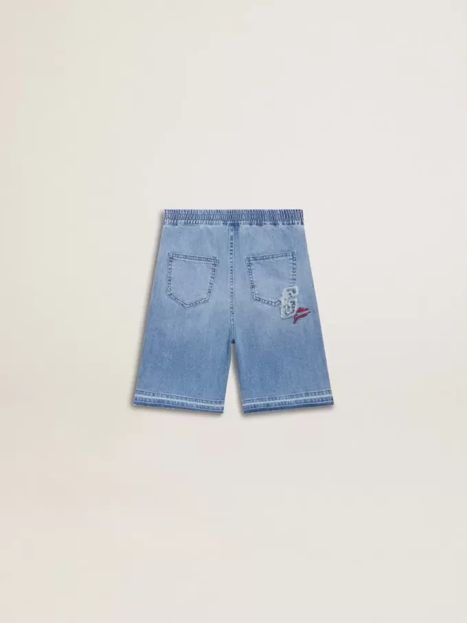 Denim korte broek voor kinderen met borduursel op de achterkant