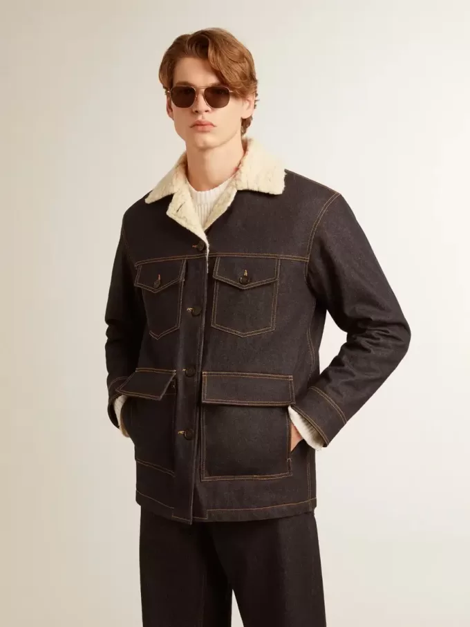 Denim peacoat voor heren