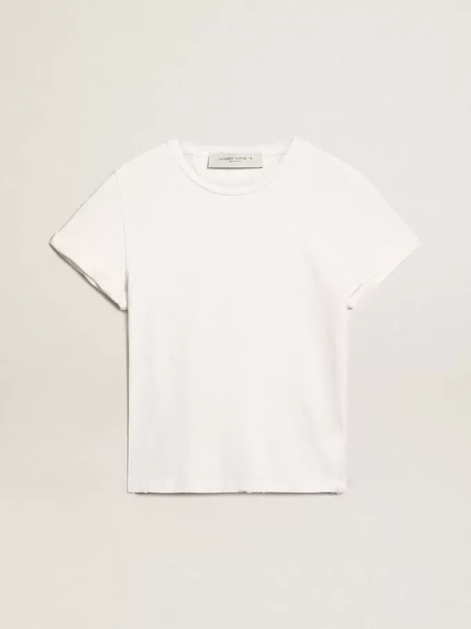 Distressed regular fit dames T-shirt in wit
