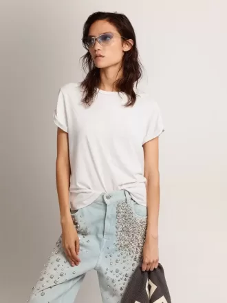 Distressed regular fit dames T-shirt in wit