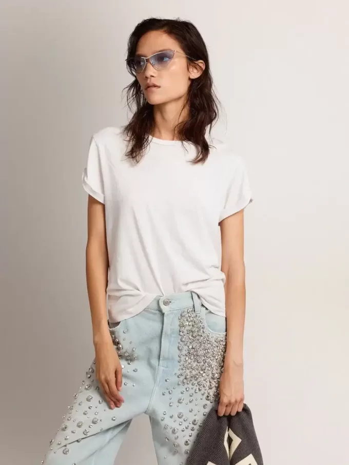 Distressed regular fit dames T-shirt in wit