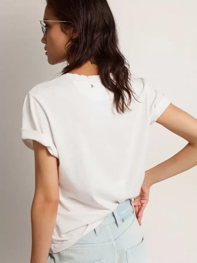 Distressed regular fit dames T-shirt in wit