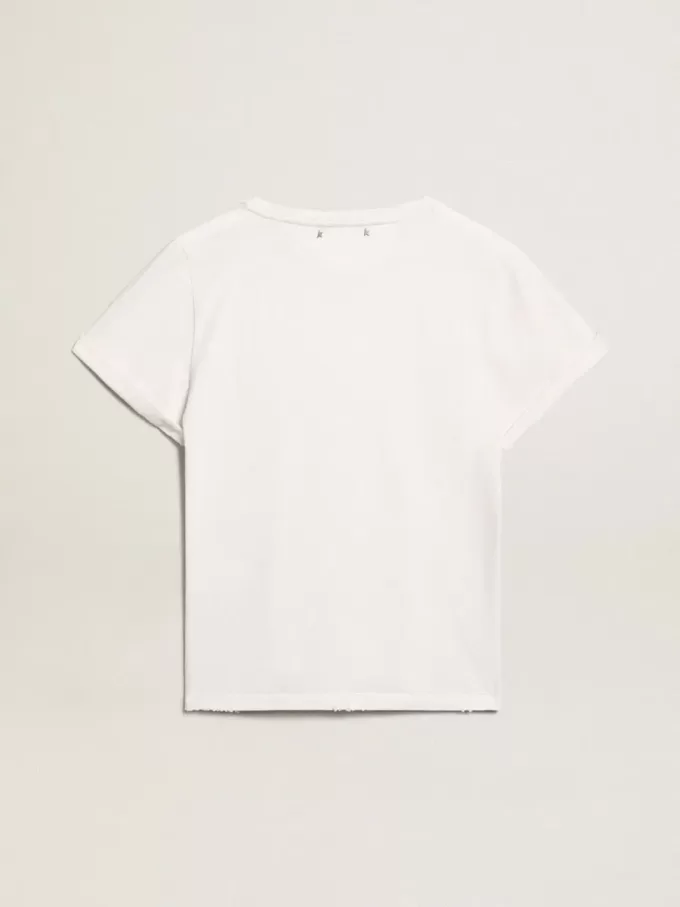 Distressed regular fit dames T-shirt in wit