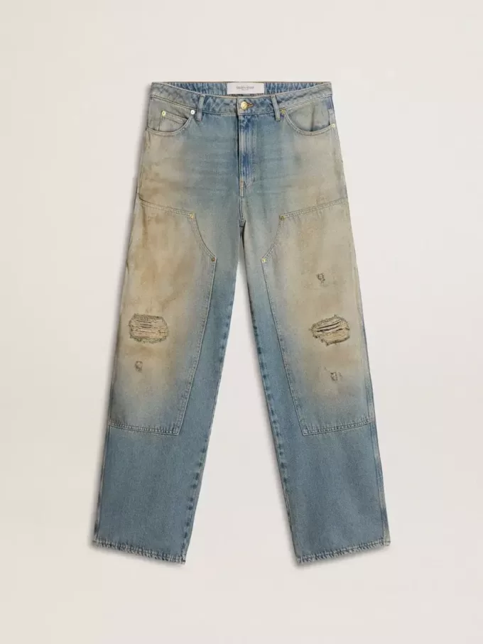 Distressed sand-washed jeans voor heren