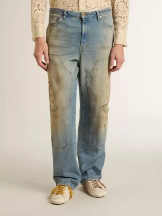 Distressed sand-washed jeans voor heren