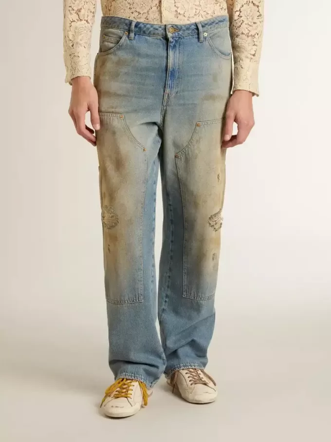 Distressed sand-washed jeans voor heren