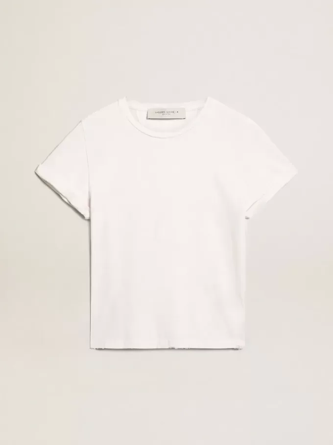 Distressed slim-fit dames-T-shirt in wit