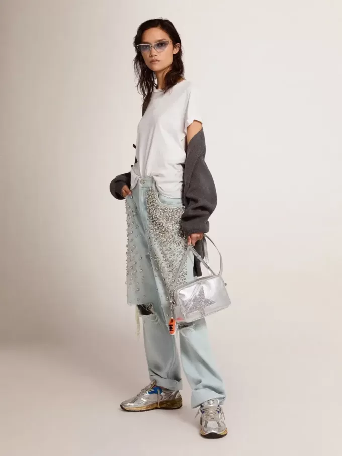 Distressed slim-fit dames-T-shirt in wit