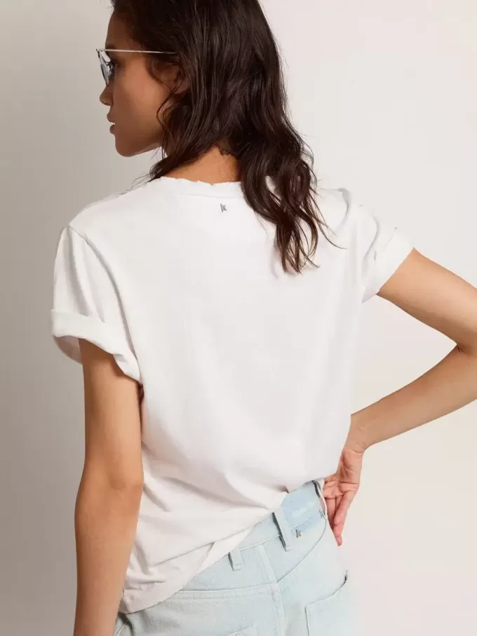 Distressed slim-fit dames-T-shirt in wit