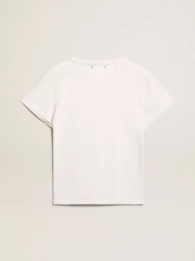 Distressed slim-fit dames-T-shirt in wit